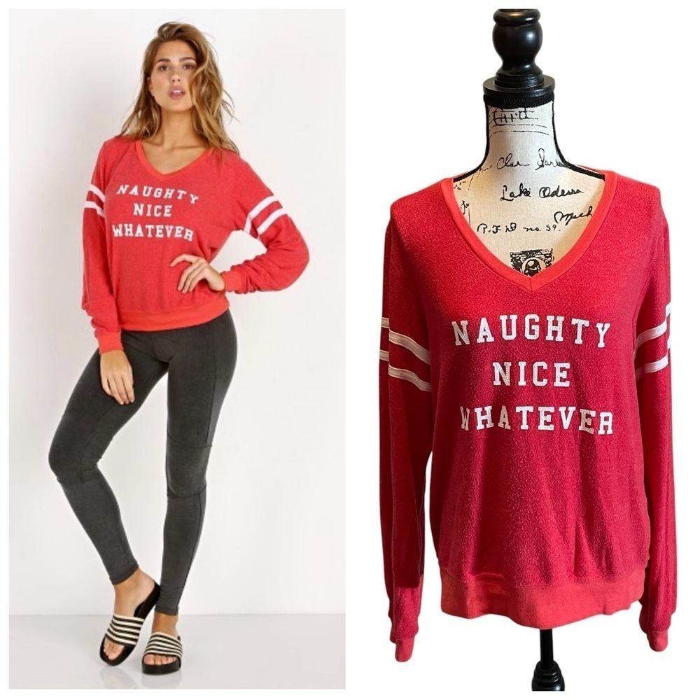Wildfox Naughty Nice Whatever Baggy Beach Jumper Shirt Red Stripe Size Medium